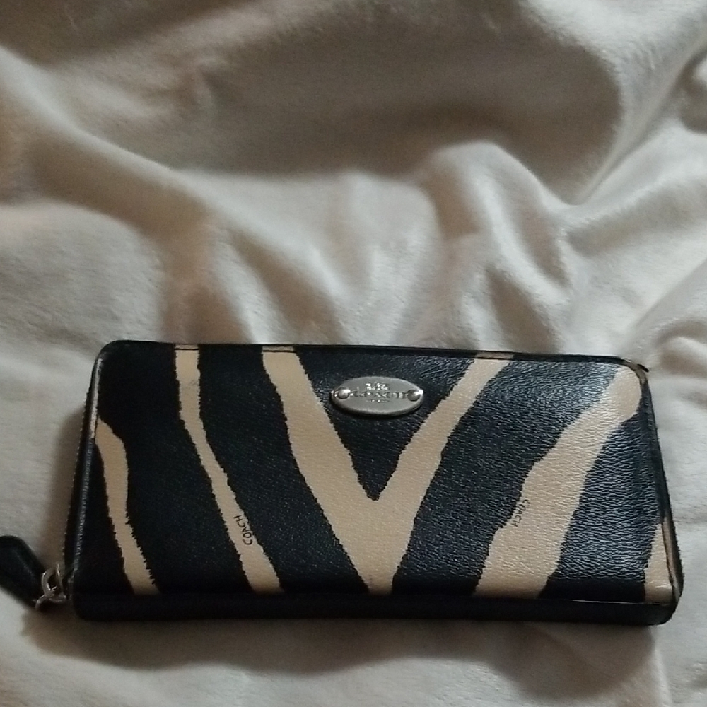 Coach Black and Tan Zebra Print Wallet